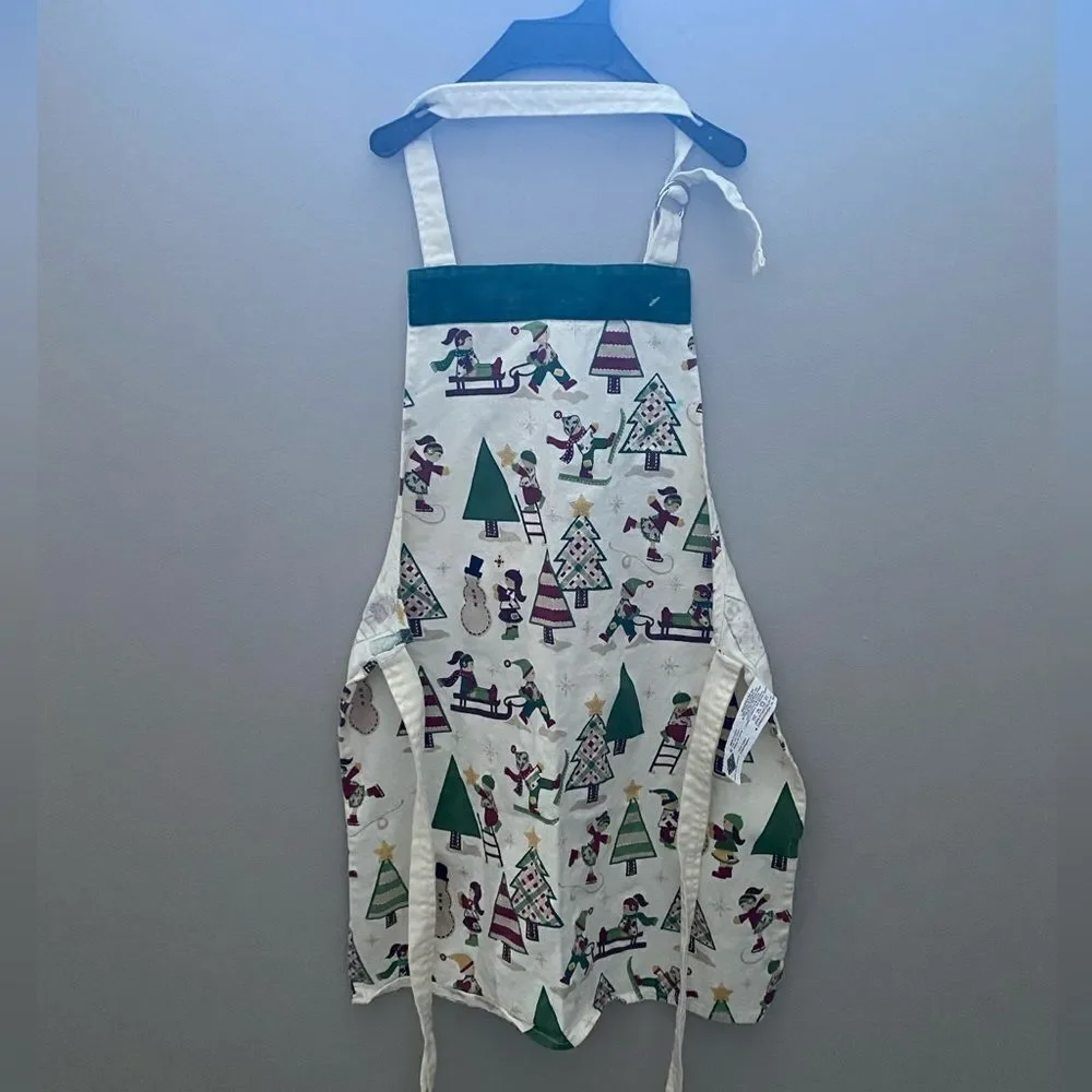 Ritz Christmas Tree Kids Green and Cream Holiday Apron